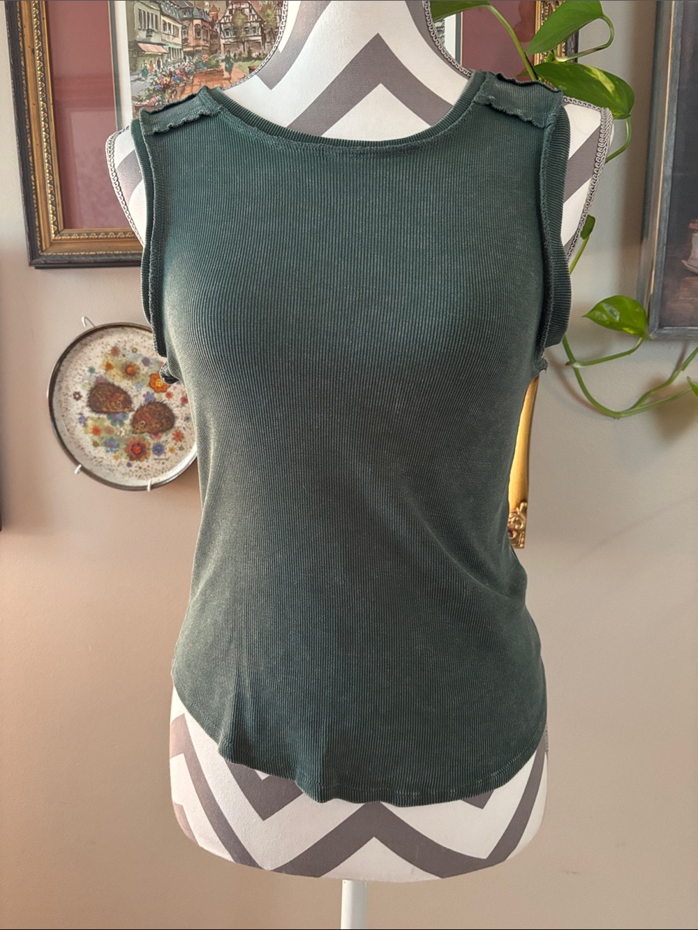Gilded Intent Forest Green Ribbed Sleeveless Tank